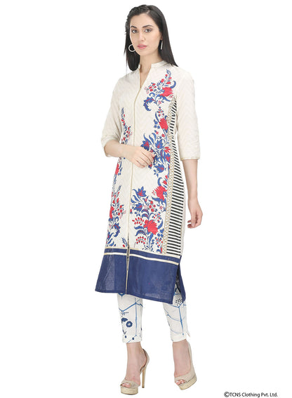 White 3/4 Sleeve Printed kurta