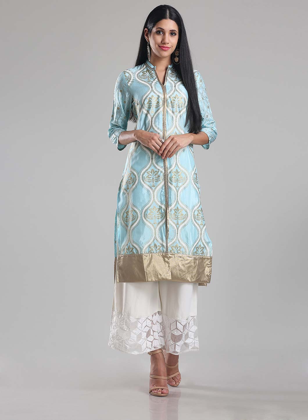 Blue Printed Mandarin Neck kurta