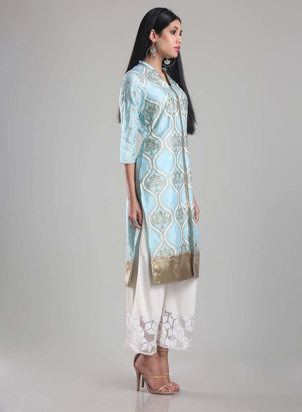 Blue Printed Mandarin Neck kurta