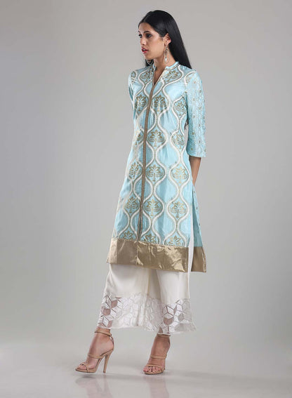 Blue Printed Mandarin Neck kurta