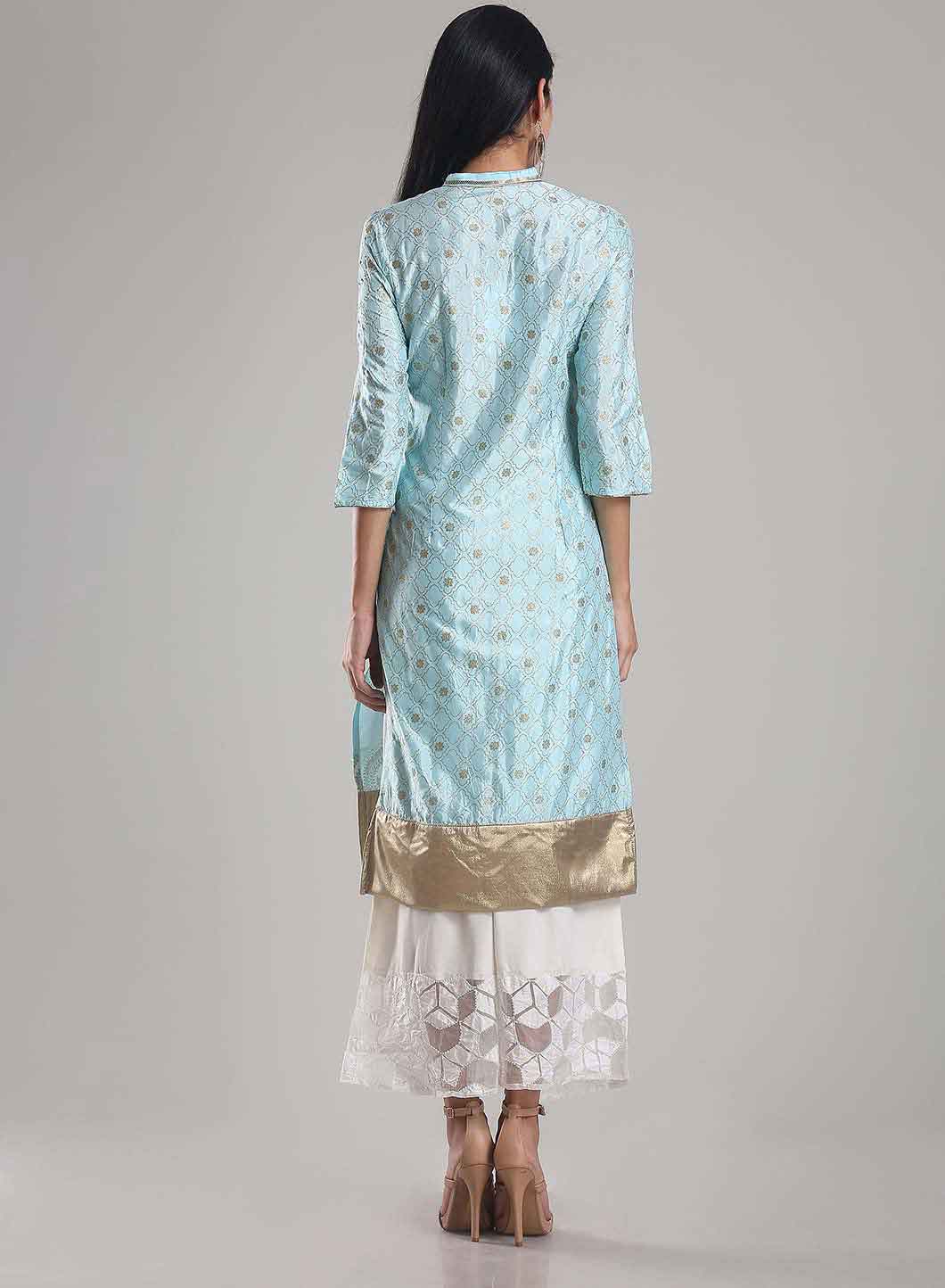 Blue Printed Mandarin Neck kurta