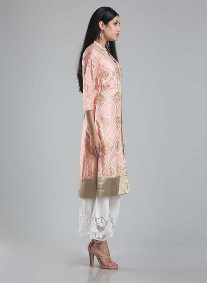 Pink Printed Mandarin Neck kurta - wforwoman