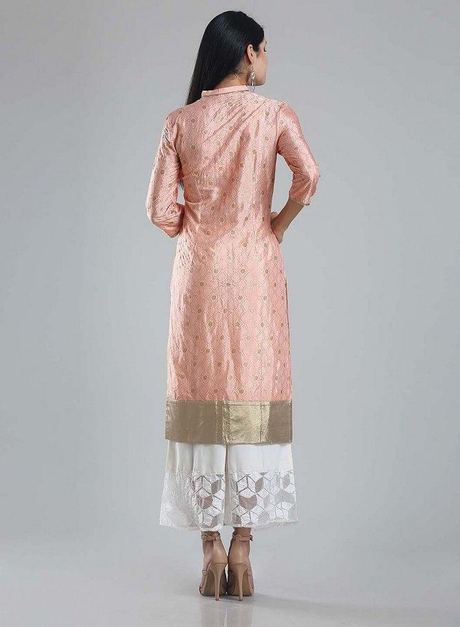 Pink Printed Mandarin Neck kurta - wforwoman