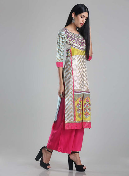 Multicoloured Printed Round Neck kurta - wforwoman