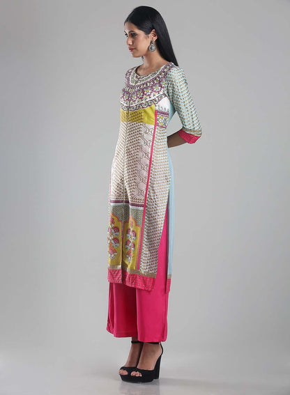 Multicoloured Printed Round Neck kurta - wforwoman