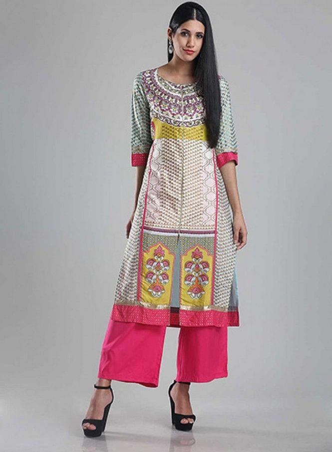 Multicoloured Printed Round Neck kurta - wforwoman