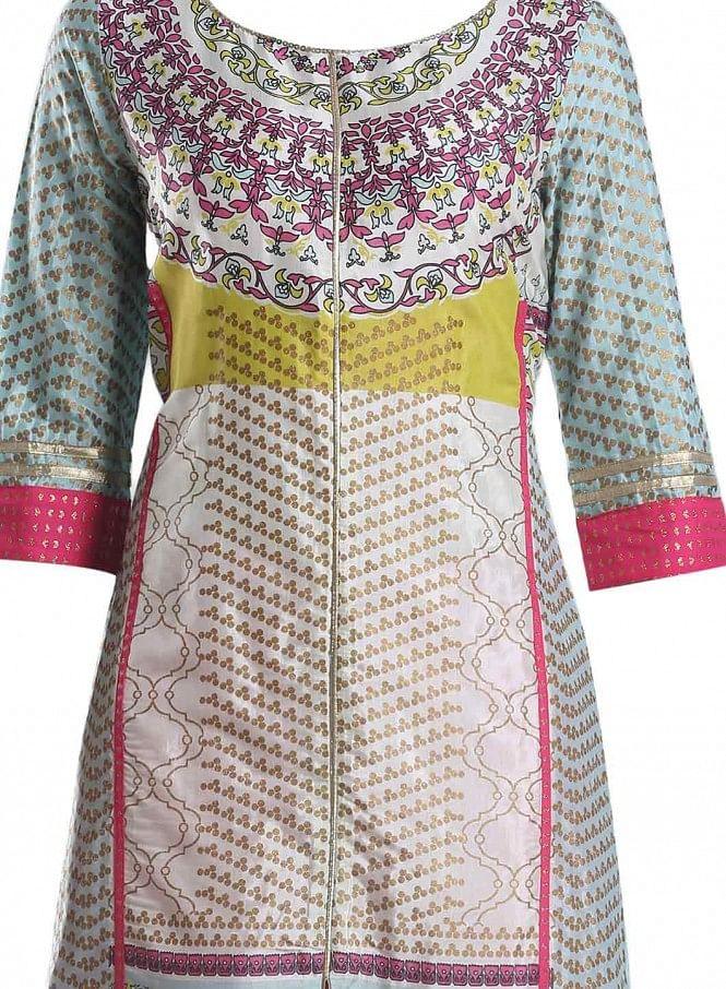 Multicoloured Printed Round Neck kurta - wforwoman