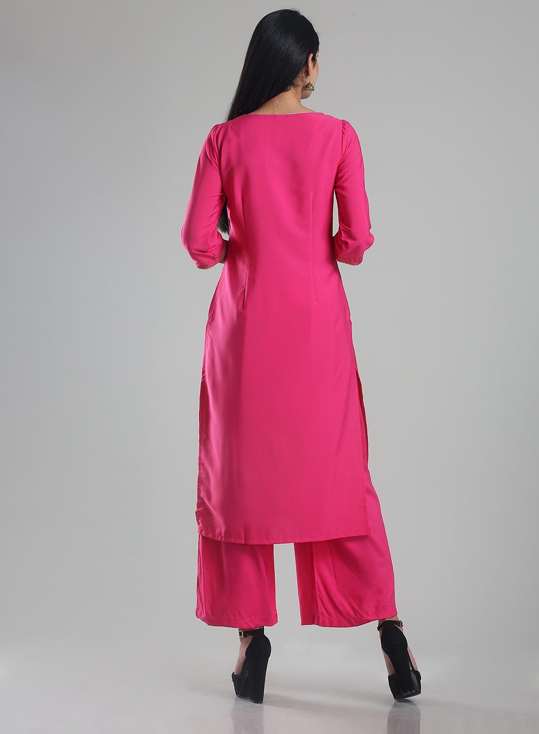 Pink Printed Round Neck kurta - wforwoman