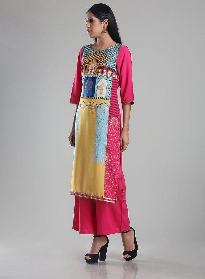 Pink Printed Round Neck kurta - wforwoman