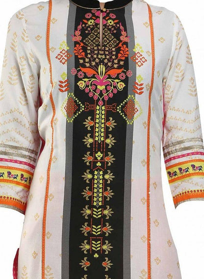 White Mandarin Neck Printed kurta - wforwoman