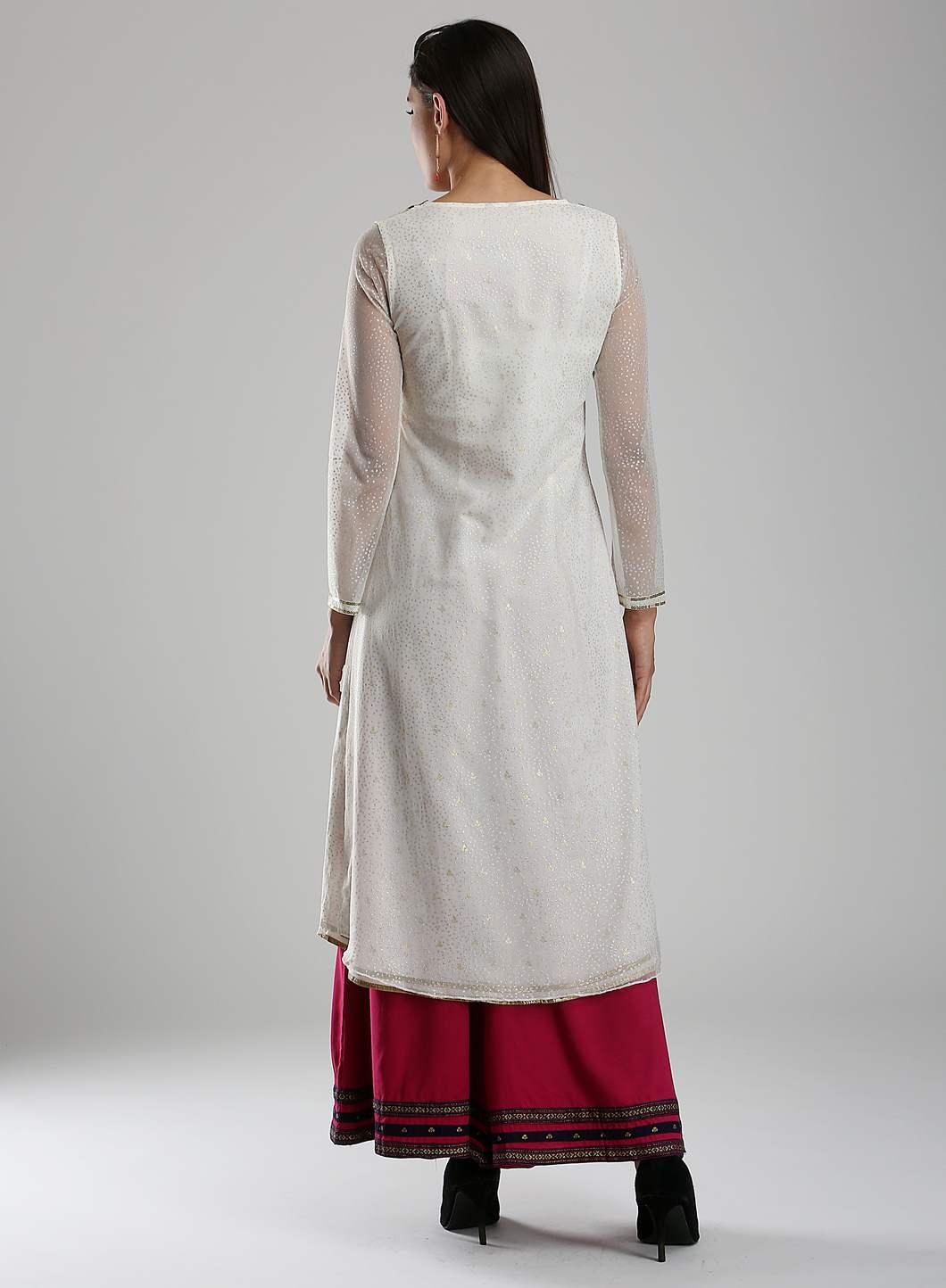 White Printed Round Neck kurta - wforwoman