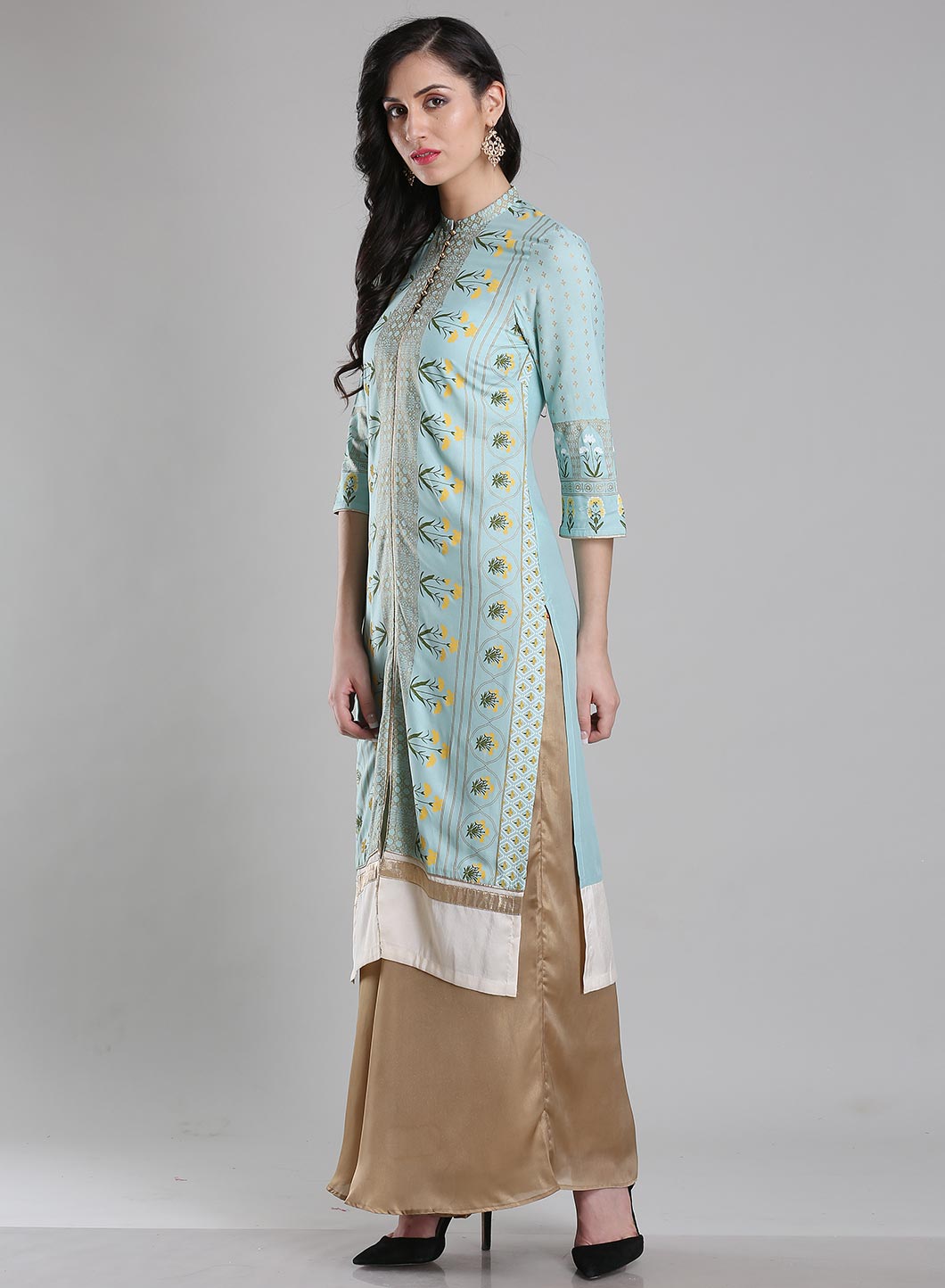 Blue Mandarin Neck Printed kurta