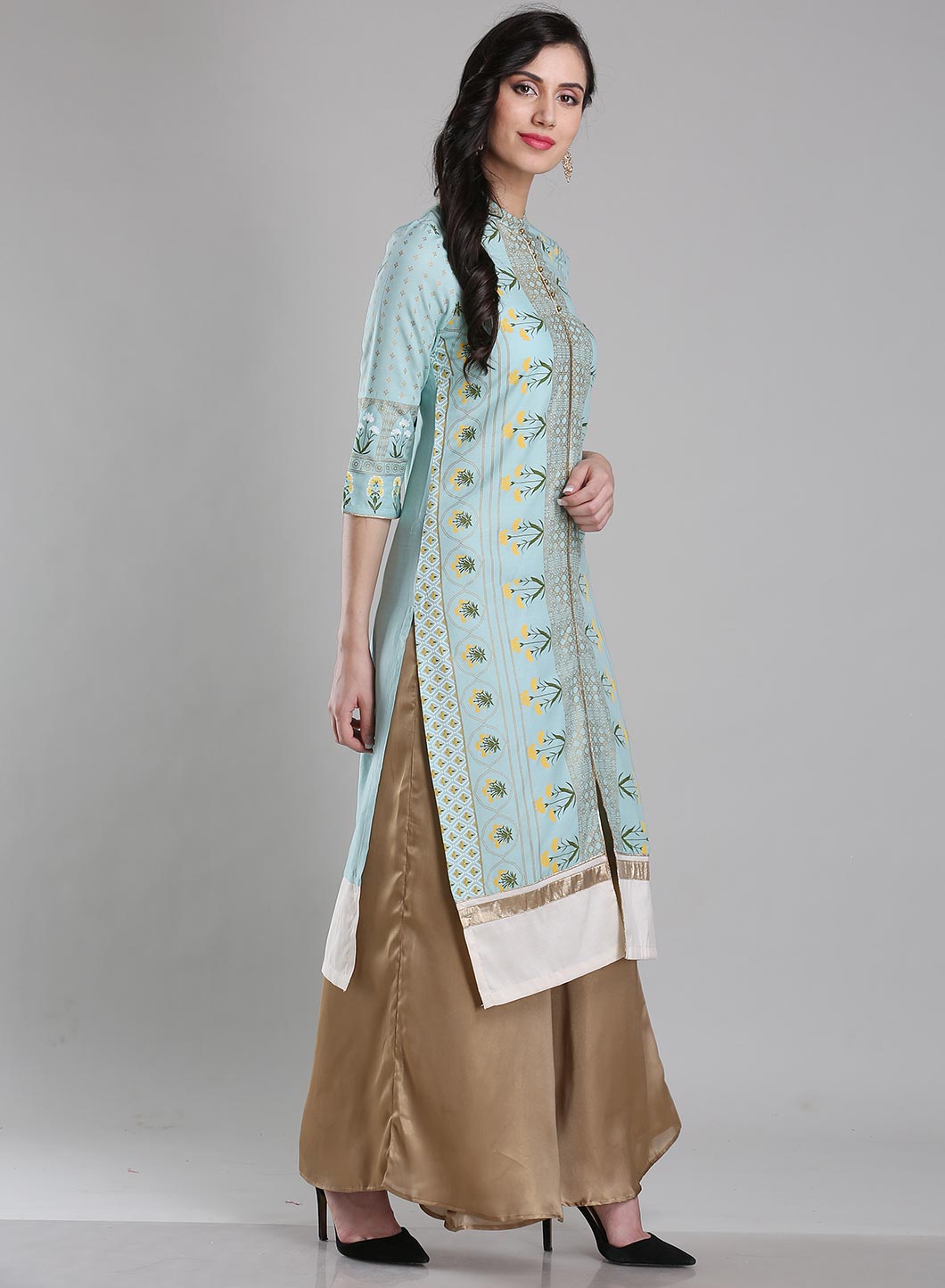 Blue Mandarin Neck Printed kurta