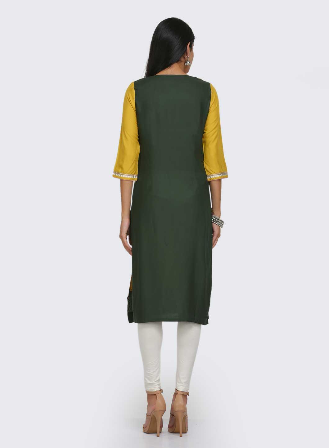 Yellow Round Neck Printed kurta - wforwoman