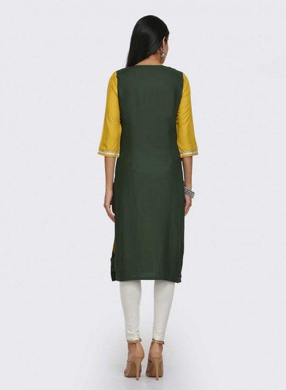 Yellow Round Neck Printed kurta - wforwoman