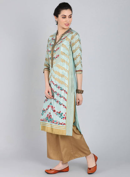 Blue Mandarin Neck Printed kurta