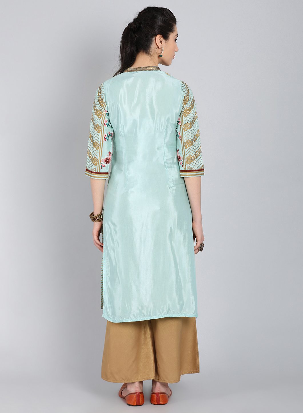 Blue Mandarin Neck Printed kurta