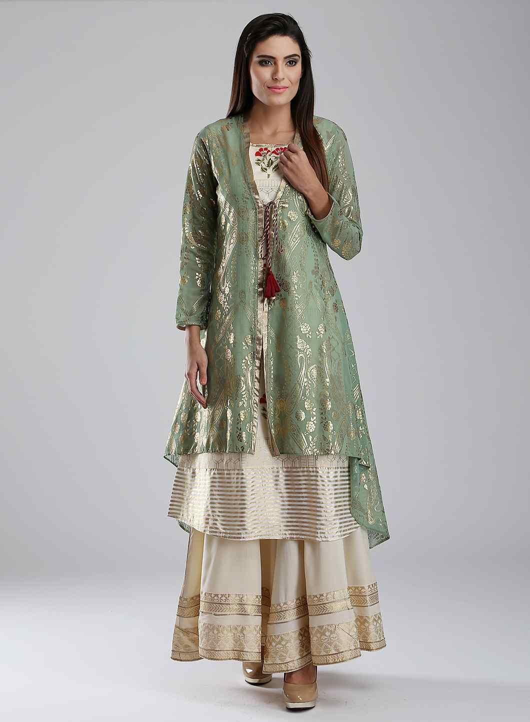 Green Round Neck Tie-up kurta - wforwoman