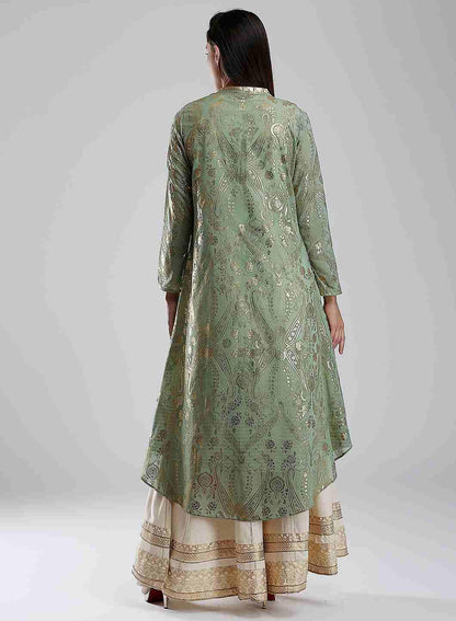 Green Round Neck Tie-up kurta - wforwoman