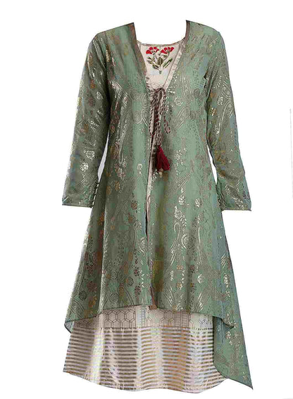 Green Round Neck Tie-up kurta - wforwoman