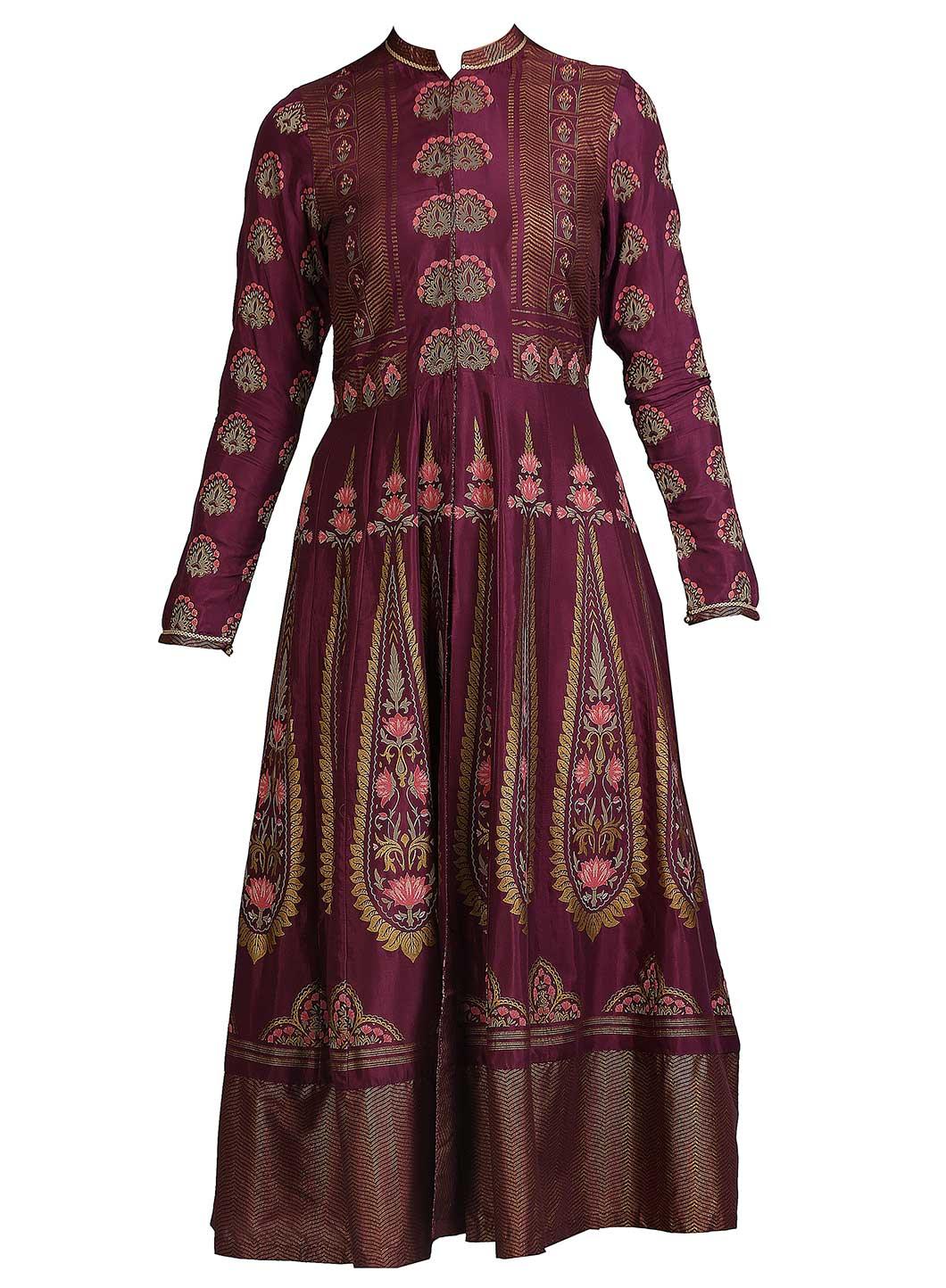 Purple Mandarin Neck Printed kurta - wforwoman