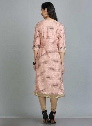 Pink &amp; Purple Round Neck Printed kurta - wforwoman