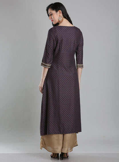 Grey Round Neck Floral Print kurta - wforwoman