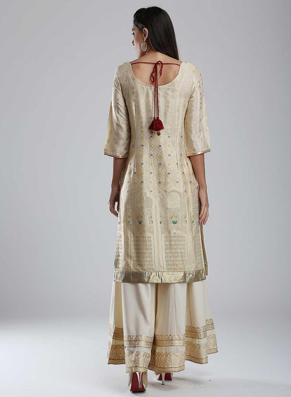 Golden Round Neck Printed kurta - wforwoman