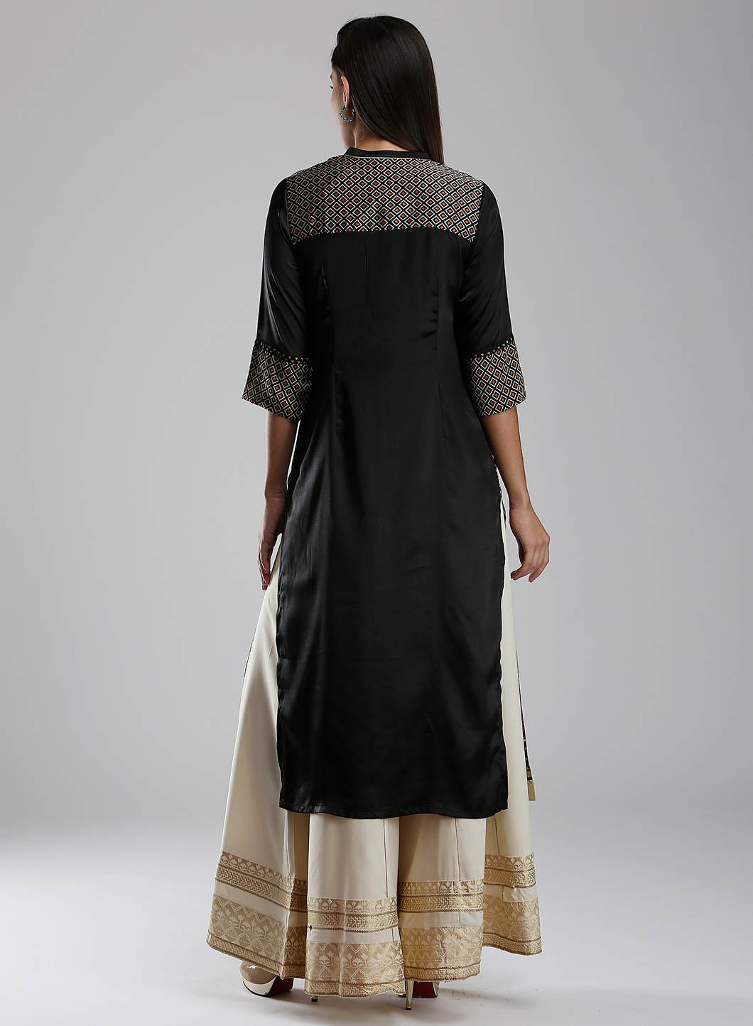 Black Mandarin Neck Printed kurta