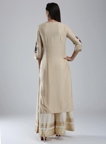 Golden Printed Round Neck kurta - wforwoman