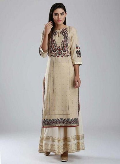 Golden Printed Round Neck kurta - wforwoman