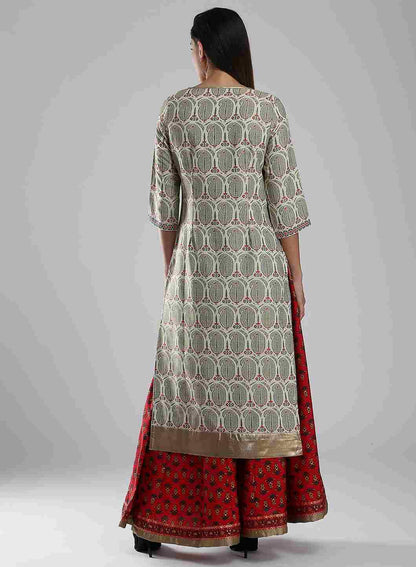 Off-White &amp; Red Printed kurta - wforwoman