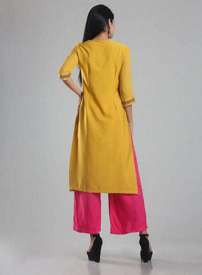 Yellow Printed Round Neck kurta - wforwoman