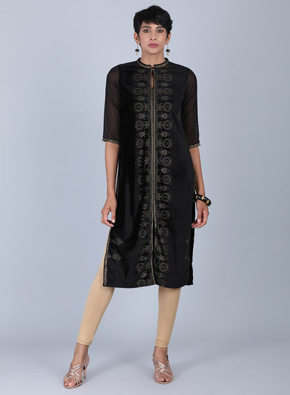 Black Printed Mandarin Neck kurta