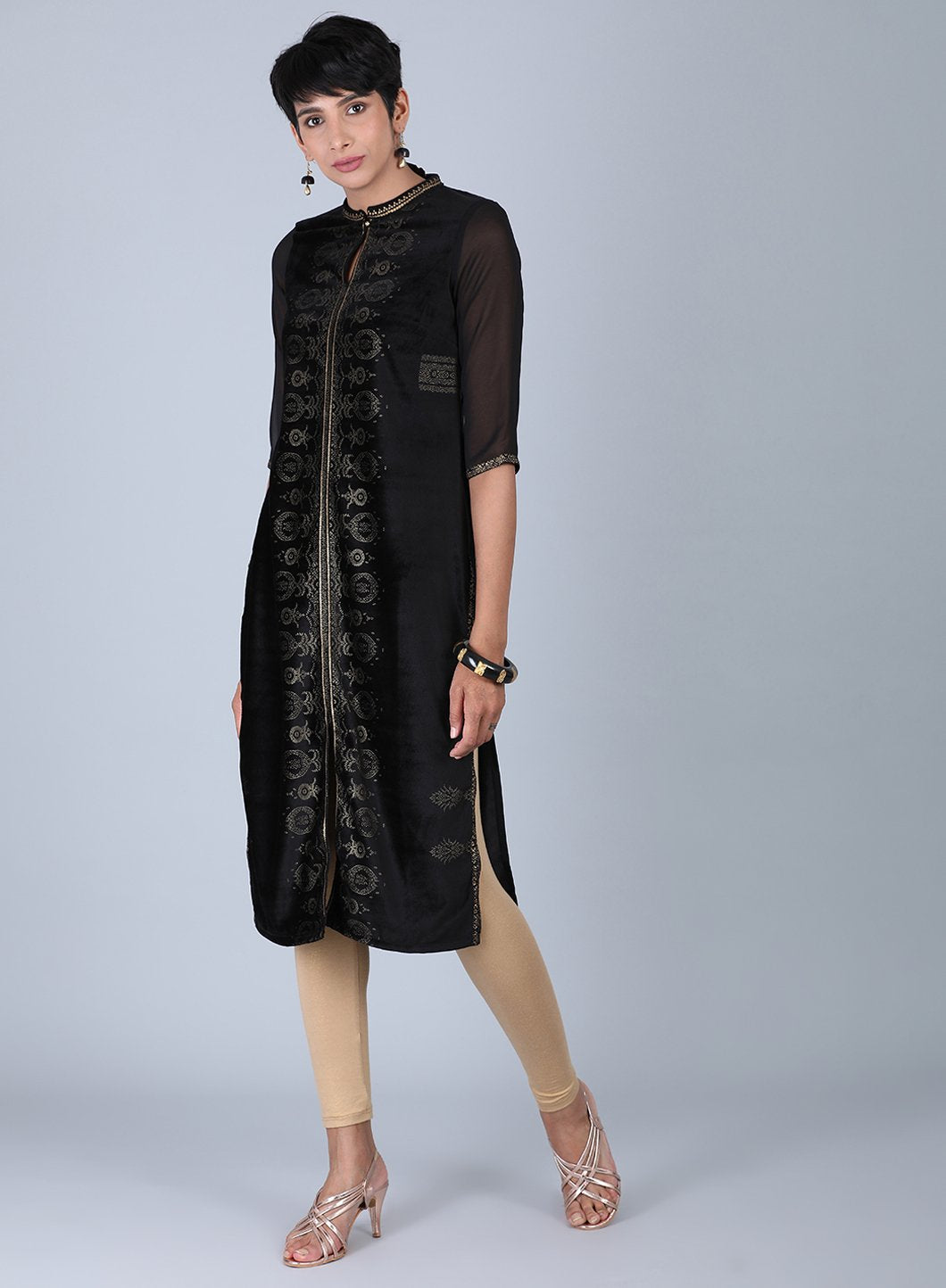 Black Printed Mandarin Neck kurta