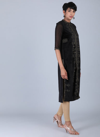 Black Printed Mandarin Neck kurta