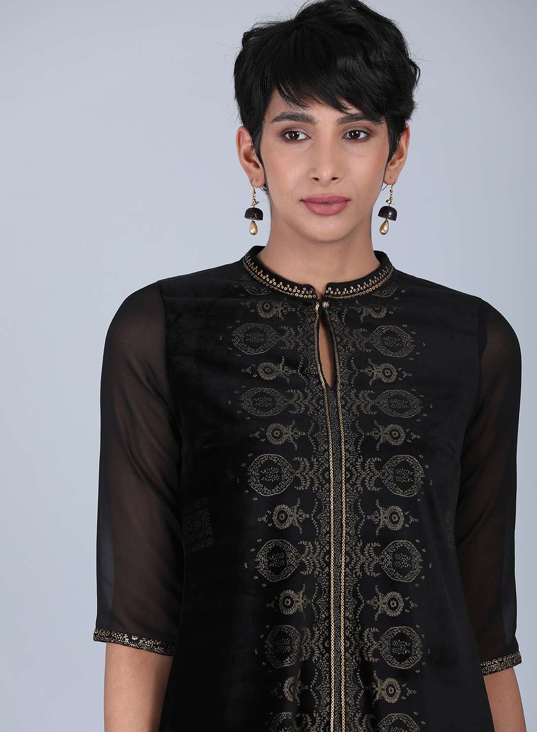 Black Printed Mandarin Neck kurta