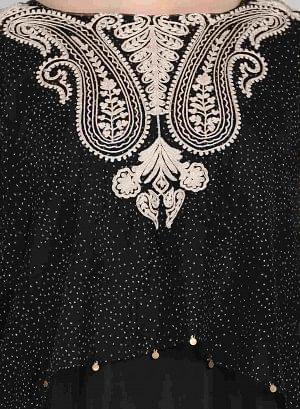 Black Embellished Round Neck Cape Style kurta - wforwoman