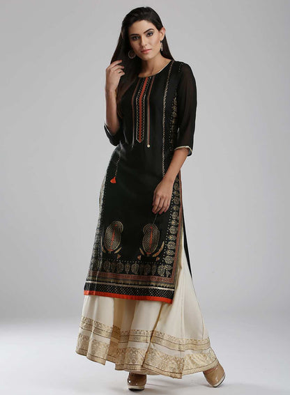 Black Printed Round Neck kurta