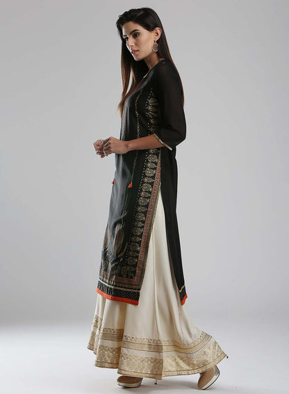 Black Printed Round Neck kurta