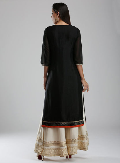 Black Printed Round Neck kurta