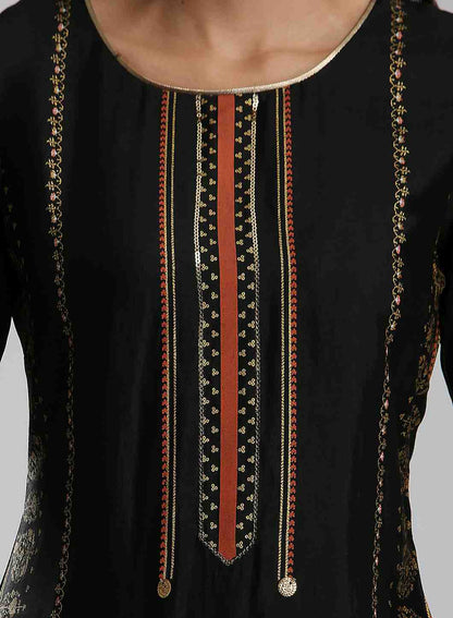 Black Printed Round Neck kurta