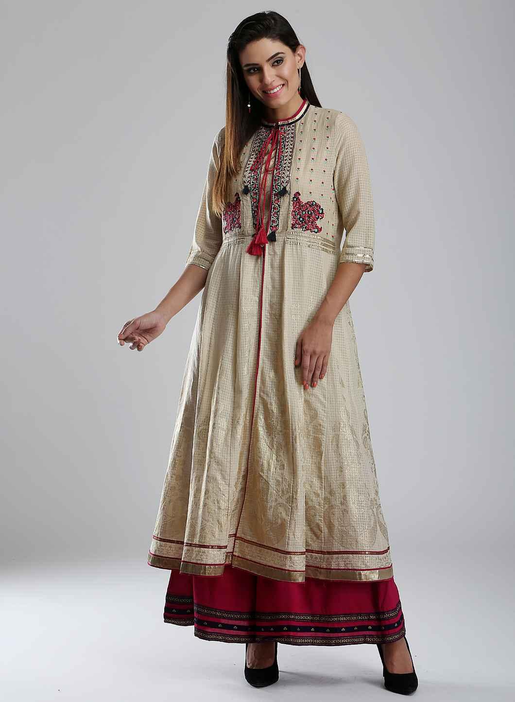 Golden Printed Mandarin Neck kurta - wforwoman