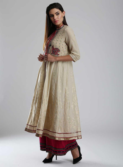 Golden Printed Mandarin Neck kurta - wforwoman