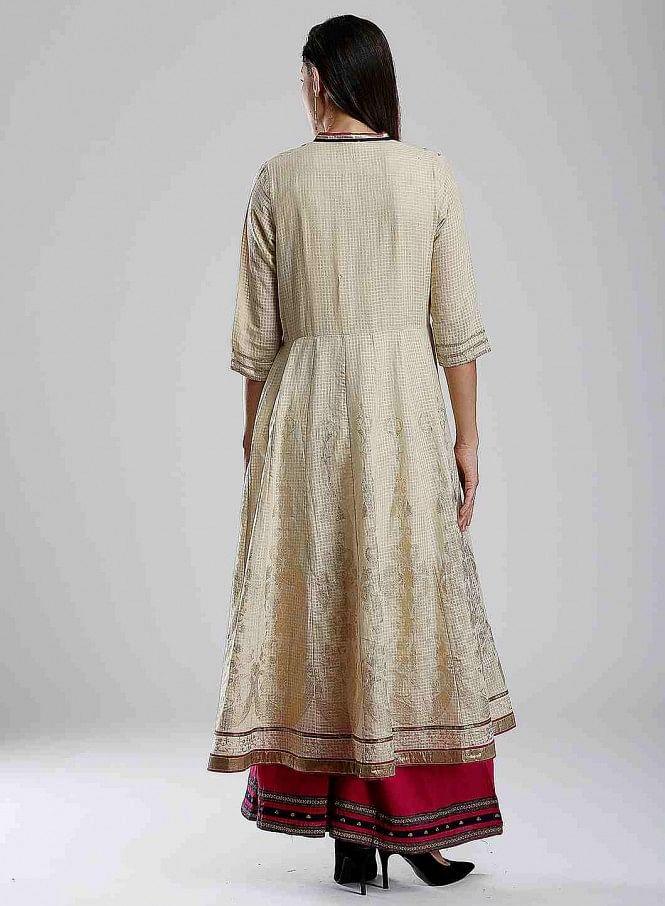 Golden Printed Mandarin Neck kurta - wforwoman