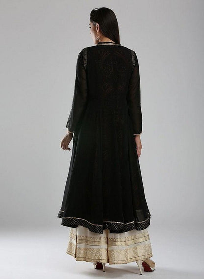 Black Printed Mandarin Neck kurta - wforwoman