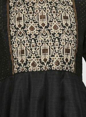 Black Embellished Round Neck Mughal Gown - wforwoman