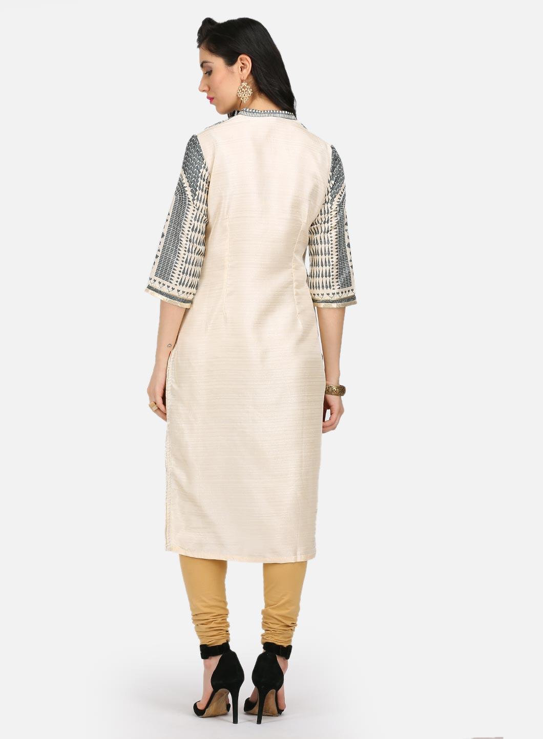 Grey Printed Mandarin Neck kurta - wforwoman