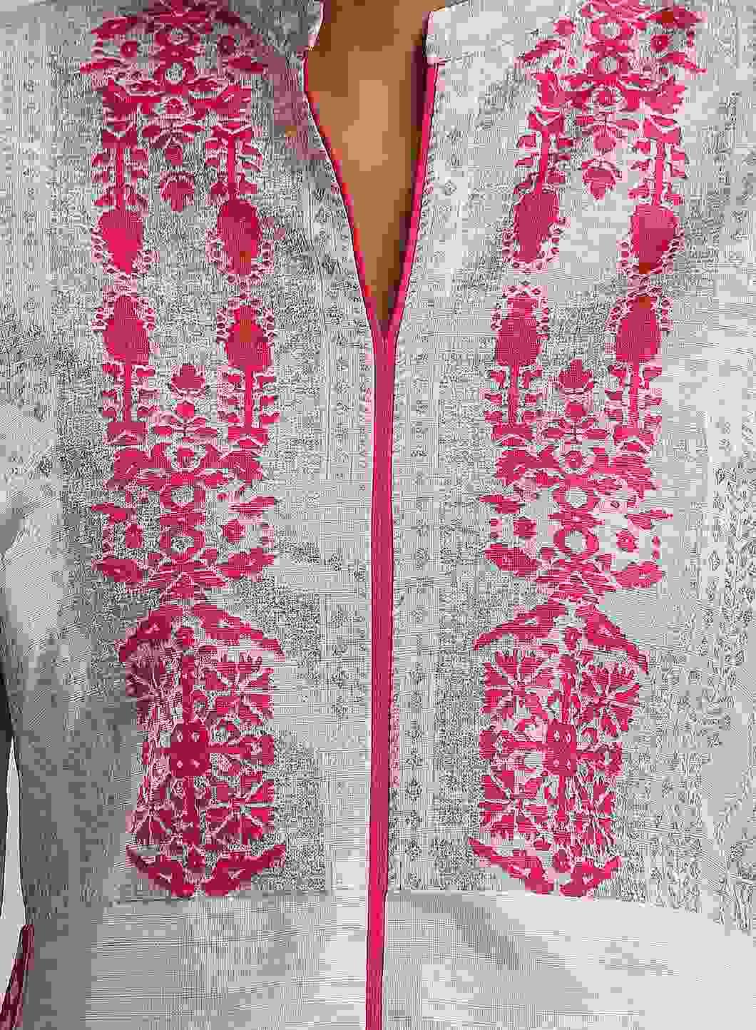 White &amp; Pink Mandarin Neck kurta - wforwoman