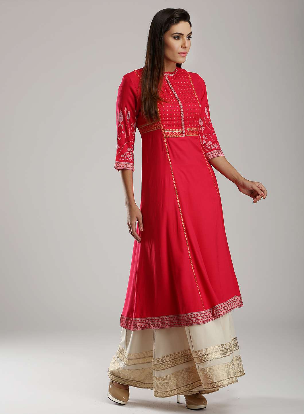 Pink Printed Mandarin Neck kurta